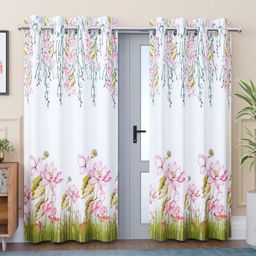 RUBOXA White & Green 2 Pieces Lotus Floral Printed Door Curtains-picture-18