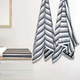 Athom Living Beige & Grey 4 Pieces Striped Cotton 210 GSM Bath Towels-image-55