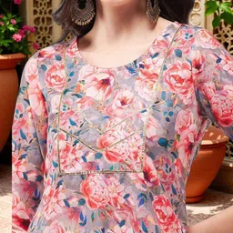 KYVO Floral Printed Regular V-Neck Kurta With Palazzos image 3