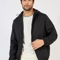Styli Black Fully Lined Elasticated Hem Detail Windbreaker Biker Jacket image 1