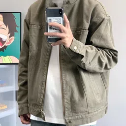 StyleCast Men Washed Stand Collar Cotton Denim Jacket image 2