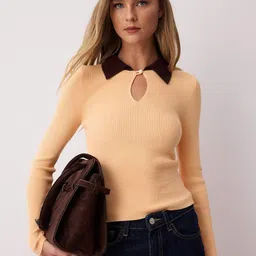 Trendyol Women Ribbed Shirt Collar Long Sleeves Pullover-image-74