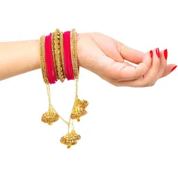 RIJOLI Pink Alloy Artificial Stones and Beads Bangle image 3