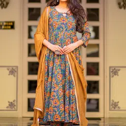 GoSriKi Women Floral Printed Regular Kurta with Trousers & With Dupatta-picture-38