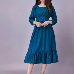 Raiyani Enterprise Round Neck Puff Sleeves Fit & Flare Midi Dress-image-44