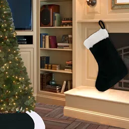 Home Heart Dark Green & White Velvet Christmas Stocking With Fur Cuff image 2