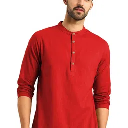 Navkanj Band Collar Roll-Up Sleeves Straight Short Kurta-picture-23