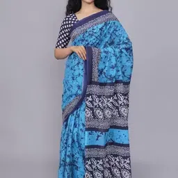 TROPWEAR Tie and Dye Linen Blend Block Print Saree-picture-34