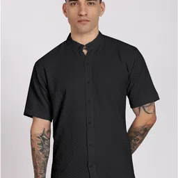 MaverIQ Men Premium Fit Textured Mandarin Collar Casual Shirt-picture-14