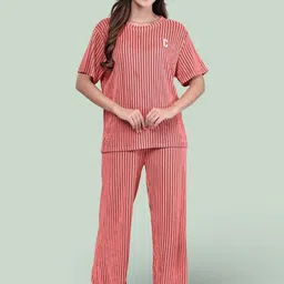 Jinfo Women Striped Top & Wide-Leg Pyjamas Night suit-image-76