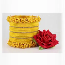 ZULKA Set Of 42 Gold Plated Metal Pearls & Zircon Diamonds Velvet Bangles Set-image-85