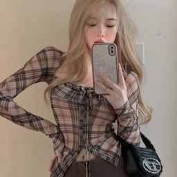 HERE&NOW Women Checked Square Neck Long Sleeves Top-picture-48