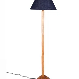 Devansh Blue & Brown Conical Shade Wood Base Floor Lamps image 4