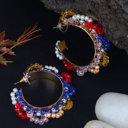 KPOP Gold-Plated Circular Beaded Drop Earrings-picture-0