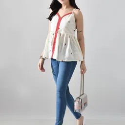 KALINI Women Floral Embroidered Monochrome Peplum Top image 4