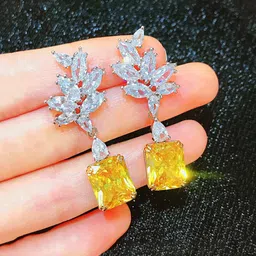 Jewels Galaxy Silver-Plated American Diamond Studded Square Shaped Drop Earrings-picture-19