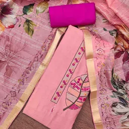 KIMISHA Floral Embroidered Sequinned Cotton Silk Unstitched Dress Material-picture-24