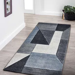 OBSESSIONS Grey & Blue Geometric Rectangular Antistatic Non Slip Bedside Floor Runner-image-91