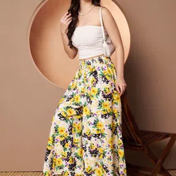 OTABU Women Floral Printed Relaxed Flared Wrinkle Free Trousers image 4