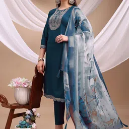 PATBRO Women Ethnic Motifs Embroidered Regular Sequinned Kurta with Trousers & Dupatta-picture-26