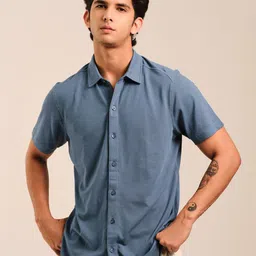 EAZY Spread Collar Short Sleeves Regular Fit Cotton Shirt-image-0