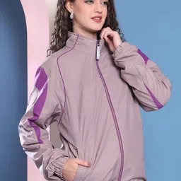 HOUSE OF VEDAS Women Mock Collar Striped Windcheater Bomber Jacket image 5