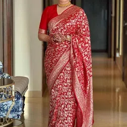 AmiFashion Ethnic Motifs Woven Design Zari Saree With Blouse Piece image 3