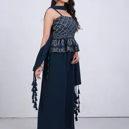 SANCIA Embroidered Pleated Sequinned A-Line Kurti with Palazzos & Dupatta image 5