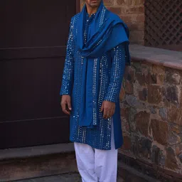 Ankit V Kapoor Floral Embroidered Sequinned Silk Georgette Kurta with Salwar & Dupatta image 3