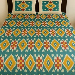 Bedbathandbliss Teal & Yellow Printed Cotton 300 TC King Bedsheet Set 2.75 m x 2.42 m-picture-41