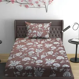 WEAVE AND DECOR Brown & White Floral Microfiber 300 TC Single Bedsheet Set-2.28 mx1.52m-picture-18