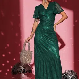 all about you Embellished Flared Sleeve Net Sheath Maxi Dress image 2