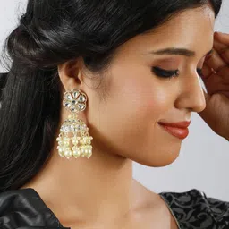 Jazz and Sizzle Silver Plated Artaificial Stones Studded And Beaded Dome Shaped Jhumkas image 2