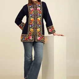 CRAFTBAZAR Women Floral Acrylic Woven with Embroidered Jacket-picture-12