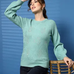 Thirty Threads Women Floral Printed Woollen Pullover image 3