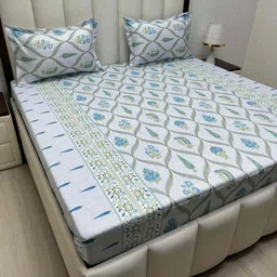 Pure Decor Grey & Green Floral Pure Cotton 260 TC Queen Bedsheet Set 2.28 m x 2.54 m-image-83
