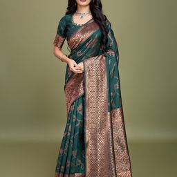 RICH & ROMAN Woven Design Zari Pure Silk Banarasi Saree-picture-22