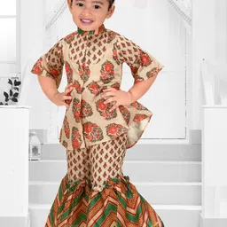 Pragya Exclusive Girls Floral Printed A-Line Satin Kurta with Sharara image 5