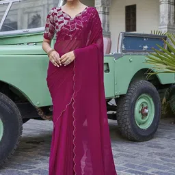 GHAN SALS Women Embroidered Baluchari Saree with an Unstitched Blouse Piece image 3