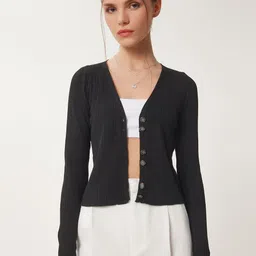 Happiness istanbul Women Ribbed Crop Cardigan-image-67