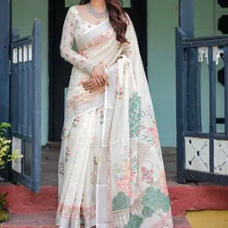 MAHARANI COUTURE Floral Pure Linen Banarasi Saree image 4
