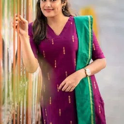 DIVASTRI Ethnic Motifs Printed V-Neck Straight Kurta With Trousers & Dupatta image 2