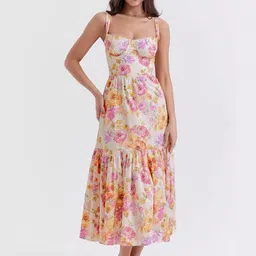 Outzidr Women Floral Print Shoulder Straps Maxi Dress-picture-27