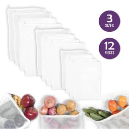 prettykrafts White 12 Pieces Reusable Storage Bag for Fruits & Vegetables Organisers image 2