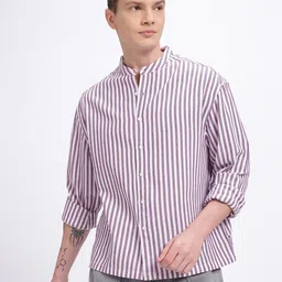 glitchez Vertically Striped Mandarin Collar Oversized Shirt image 2