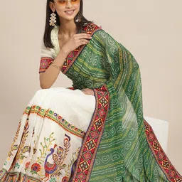 DIVASTRI Floral Kutchi Embroidery Poly Georgette Bandhani Saree-picture-41