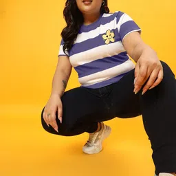 beyound size - the dry state Women Printed, Typography Round Neck Pure Cotton Purple, White T-Shirt image 5