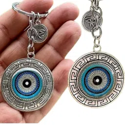 BLUE BEADS Pack Of 2 Blue and Silver Color Round Evil Eye Keychain image 2