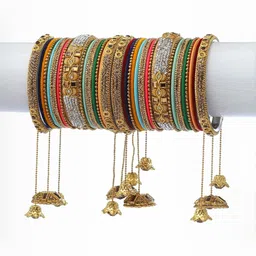 RIJOLI Gold-Plated Zircon Studded & Beaded Bangles With Latkan Bangle-picture-19