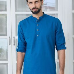 See Designs Men Solid Blue Mandarin Collar Regular Kurta-picture-25